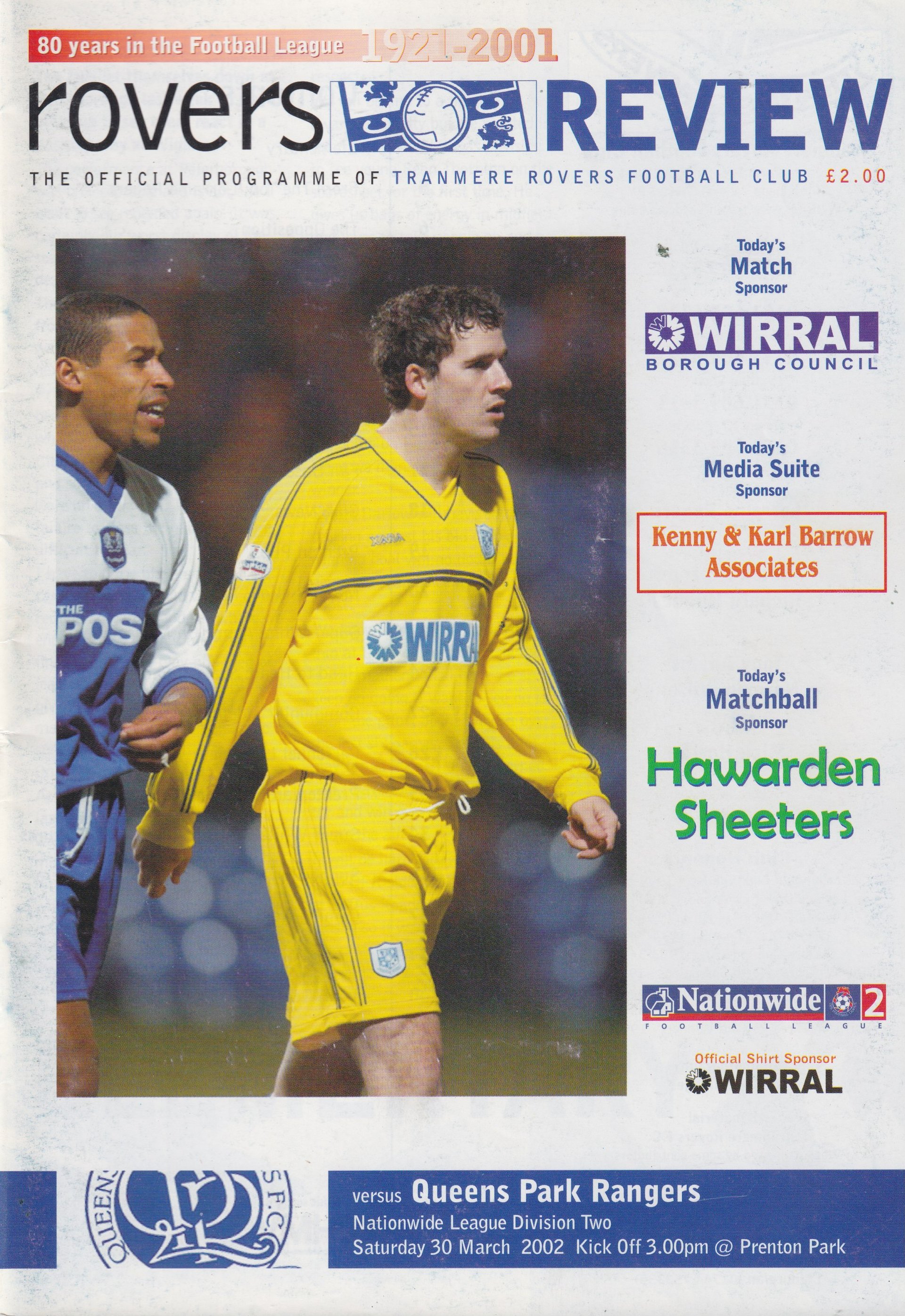 Tranmere Rovers v Queens Park Rangers match programme